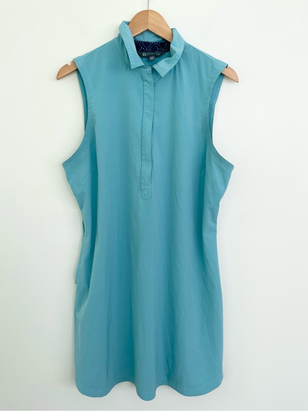Title Nine Turquoise Blue Collared Nimblene Dress XL Extra Large Pockets Golf